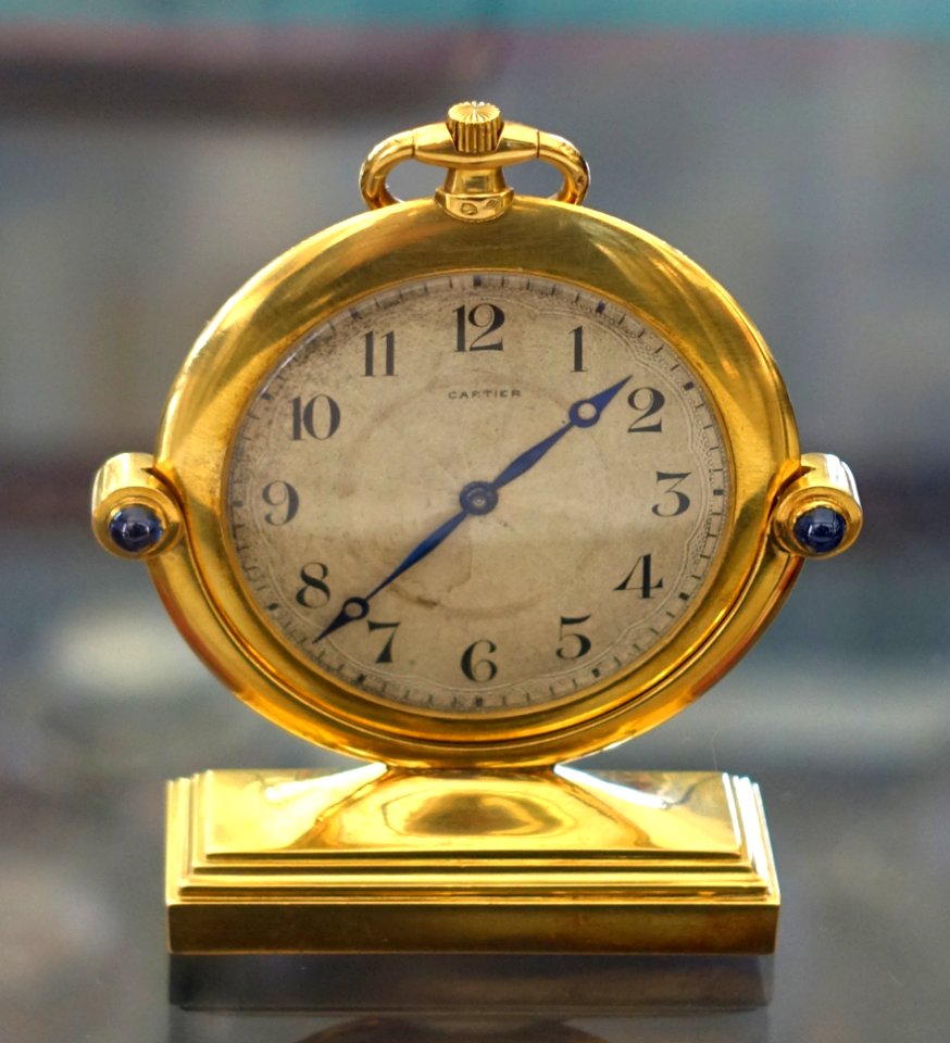 Pocket watch and stand owned by Edward H. Everett, Cartier, early 1900s - Bennington Museum - Bennington, VT - DSC08668