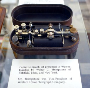 Pocket telegraph set, Western Electric Co., Chicago, presented to Weston Hadden by Mr. Walter C. Humstone - Bennington Museum - Bennington, VT - DSC08637