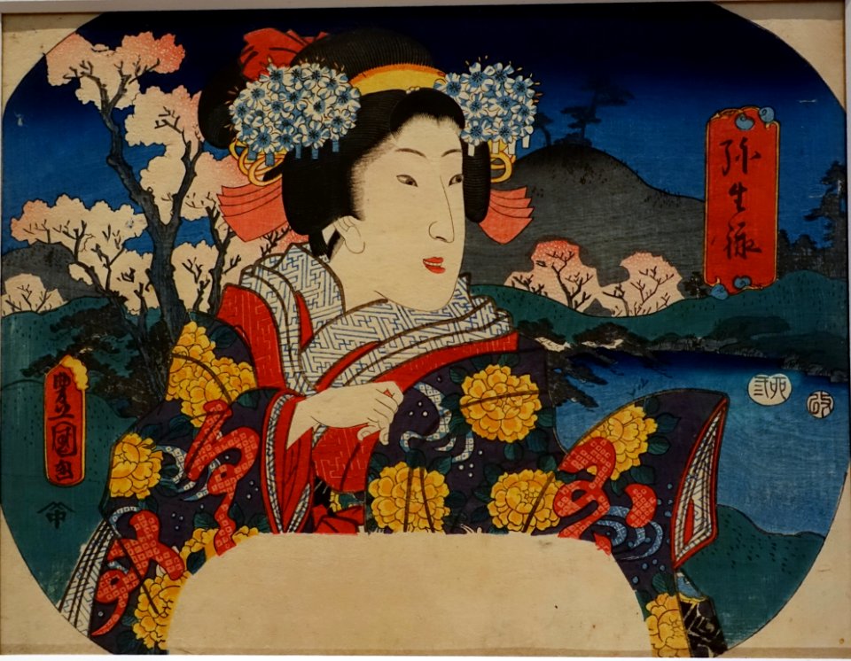 Poem of Yayoi, by Utagawa Kunisada, Edo period, 1800s AD, print - Ishikawa Prefectural Museum of Traditional Arts and Crafts - Kanazawa, Japan - DSC09567