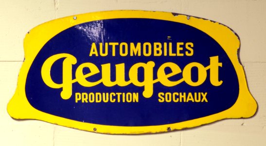 Peugeot, Enamel advert sign at the den hartog ford museum pic-085