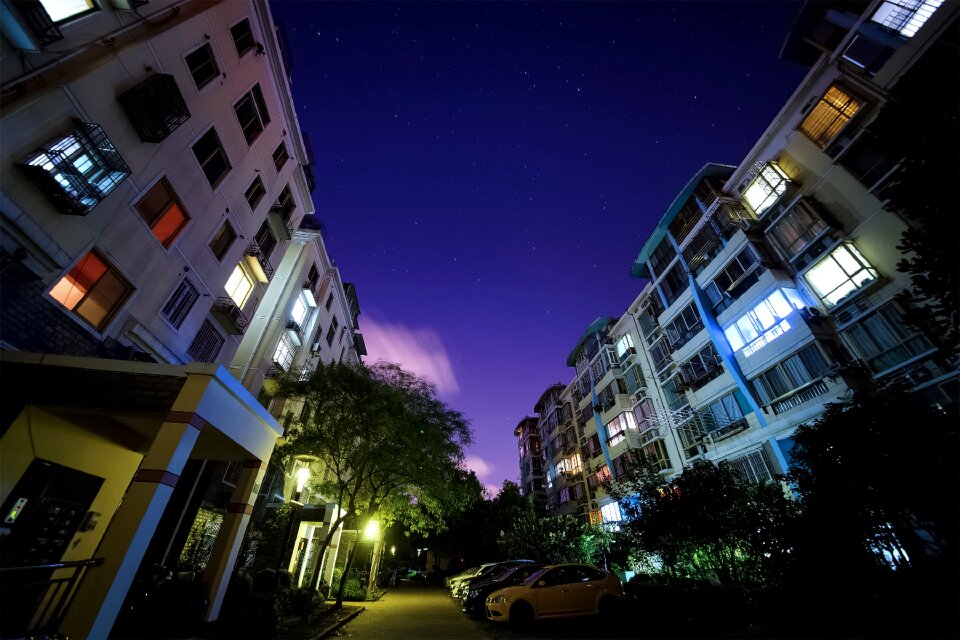 Starry sky night building