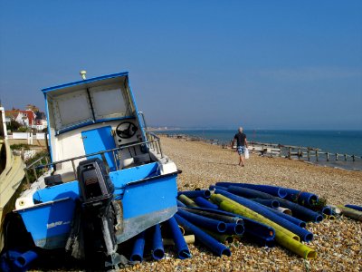 Pevensey Bay, beached craft