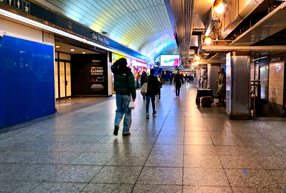 Penn Station hallway during construction and COVID