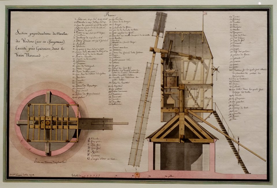 Perpendicular Section of the Verdiers Mill, by Jean-Jacques Lequeu, 1778, pen and black ink, gray and brown wash, watercolor - Morgan Library & Museum - New York City - DSC06775