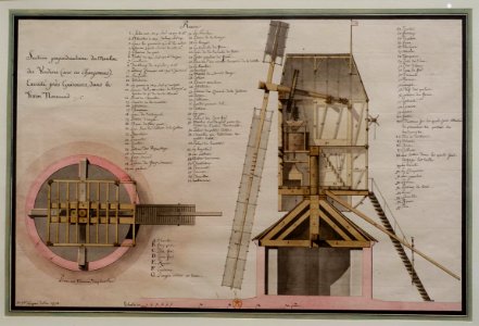 Perpendicular Section of the Verdiers Mill, by Jean-Jacques Lequeu, 1778, pen and black ink, gray and brown wash, watercolor - Morgan Library & Museum - New York City - DSC06775
