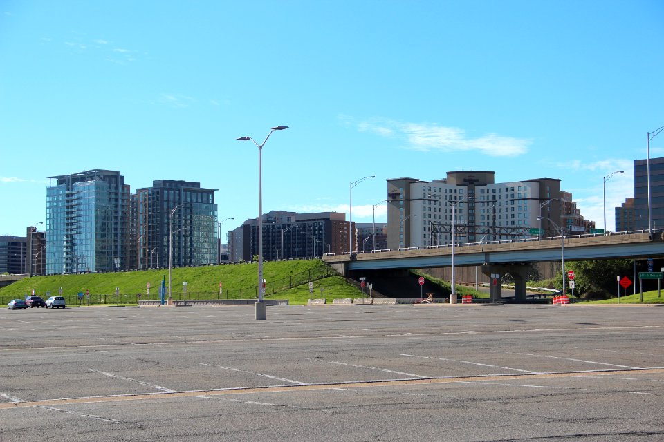Pentagon City buildings viewed from Pentagon parking lot, April 2019