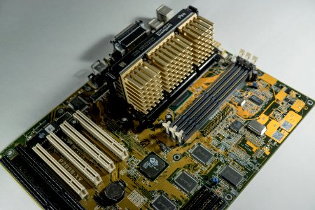 Pentium II 400 and Slot 1 Motherboard (full shot)