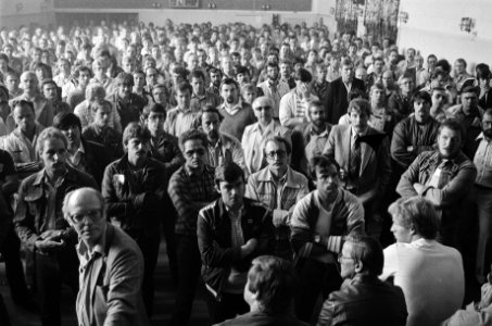 Personeelsvergadering bij ECT in Rotterdam over de stakingen 7, 8, 9, 10 beeld, Bestanddeelnr 932-1881