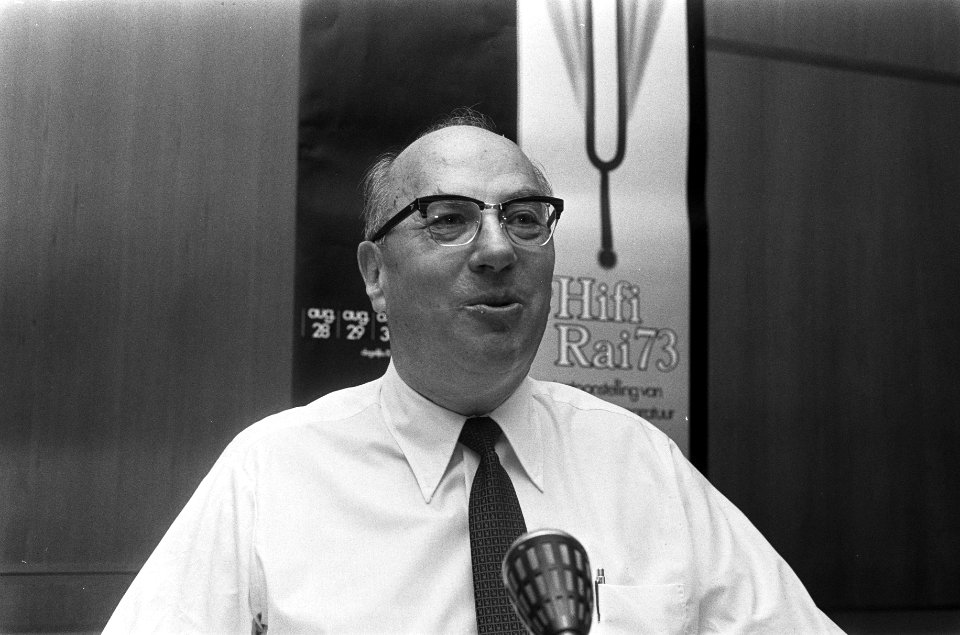 Persconferentie over tentoonstelling HiFi in RAI 1973, de heer Pelger (kop), Bestanddeelnr 926-6084