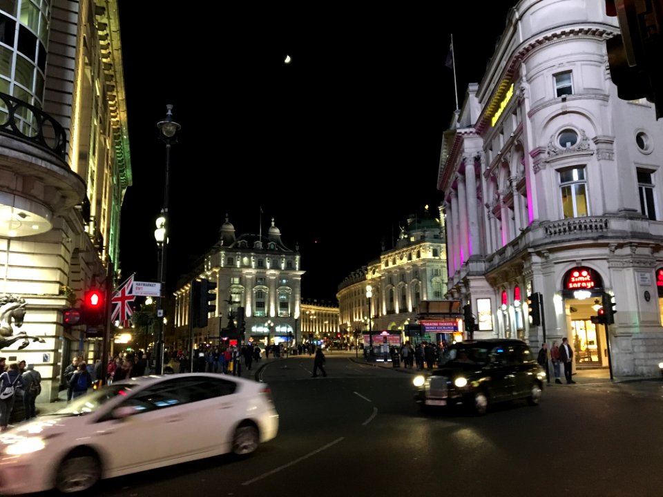 Picadilly Circus from Coventry St at night, 1 May 2017