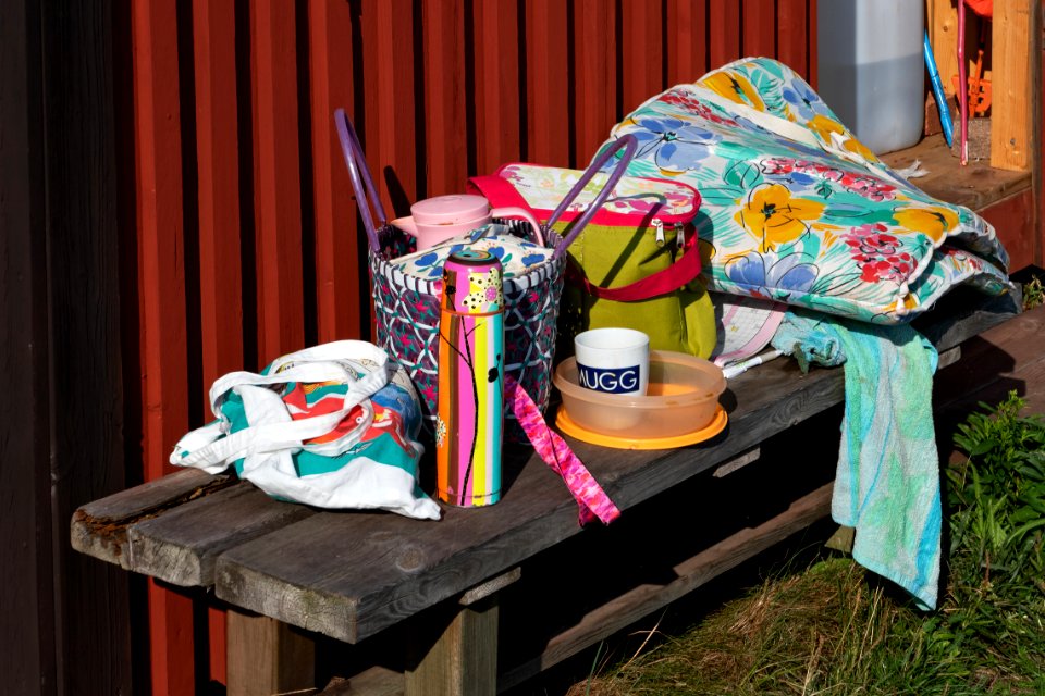 Picnic gear at fishing hut in Skalhamn harbor