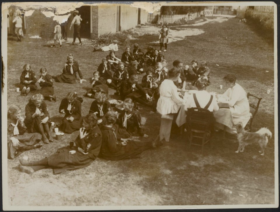 Picknickende groep padvindsters., Bestanddeelnr 158-2264