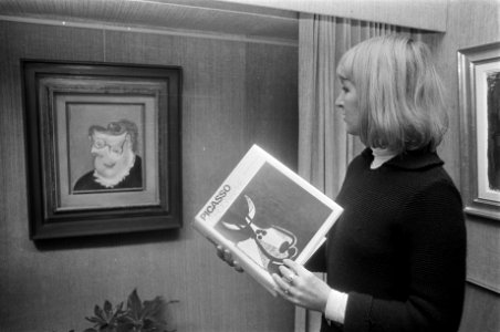 Picassotentoonstelling bij Gallerie Kamp in Amsterdam Tete aux lunettes van P, Bestanddeelnr 928-3708