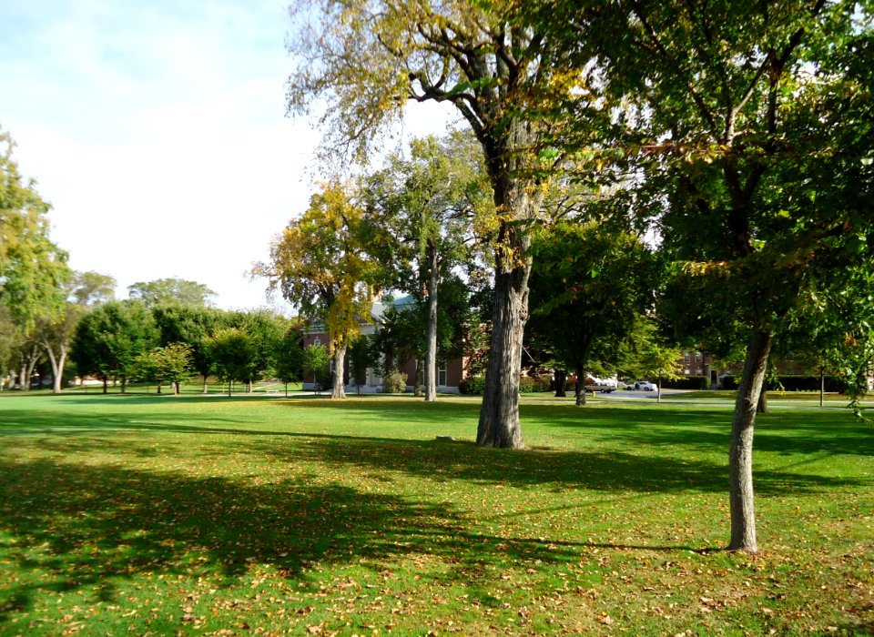 Phillips Academy Andover Massachusetts campus green and library and trees