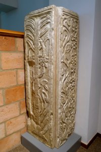 Pillar faces from Sainte-Agathe chapel, Hubinne, Hamois, 7th century AD, casts of the limestone original - Cinquantenaire Museum - Brussels, Belgium - DSC08735