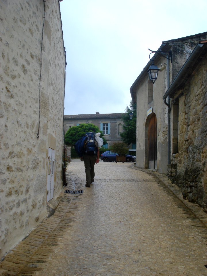 Pilgrim in a street of Pellegrue (Gironde Fr)