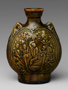 Pilgrim flask with Central Asian dancers, China, 6th century CE