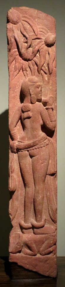 Pillar with design of young woman, India, Mathura region, 2nd century CE, Dayton Art Institute