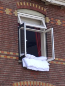 Pillow in a window of a house in Almelo photo