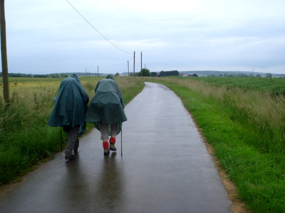 Pilgrims on the Way of St.James near Saint-Martin-des-Champs