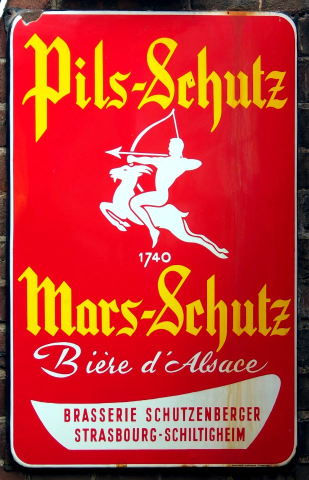 Pils-Schutz Mars-Schutz, Brasserie Schutzenberger, Strasbourg-Schiltigheim enamel advertising sign