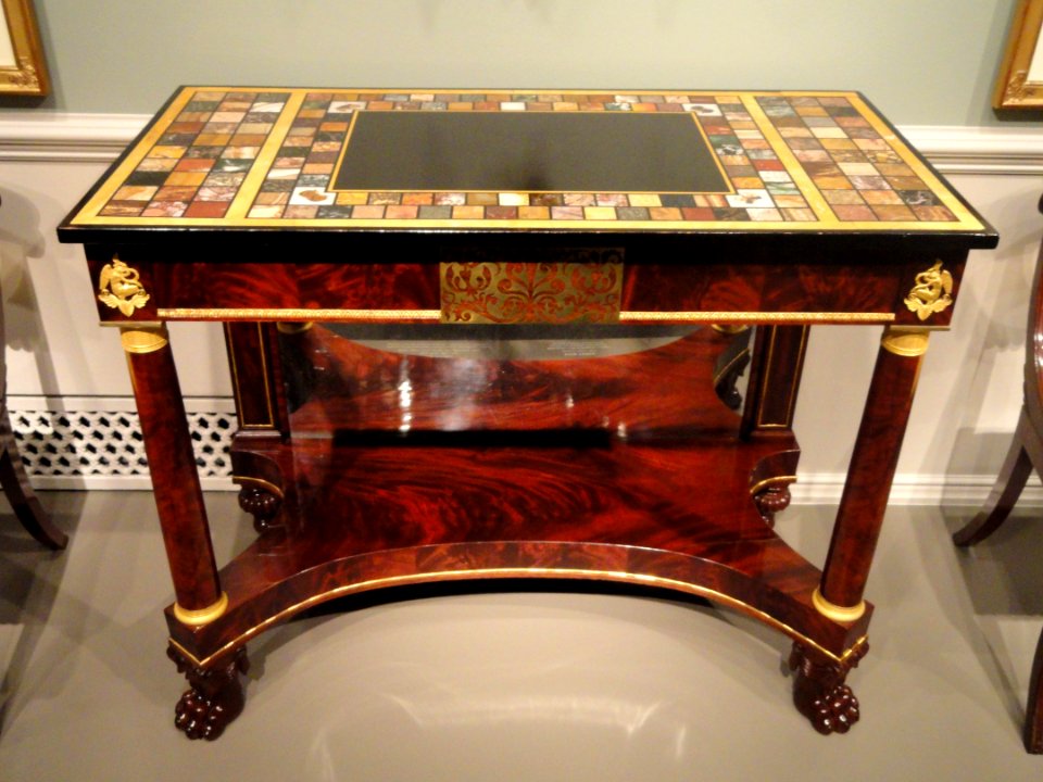Pier Table, Boston, 1815-1825, mahogany with mahogany veneer, marble, semiprecious stones, ormolu, brass - National Gallery of Art, Washington - DSC09746