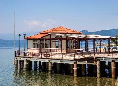 Pier kiosk Loutra Edipsos Euboea Greece photo