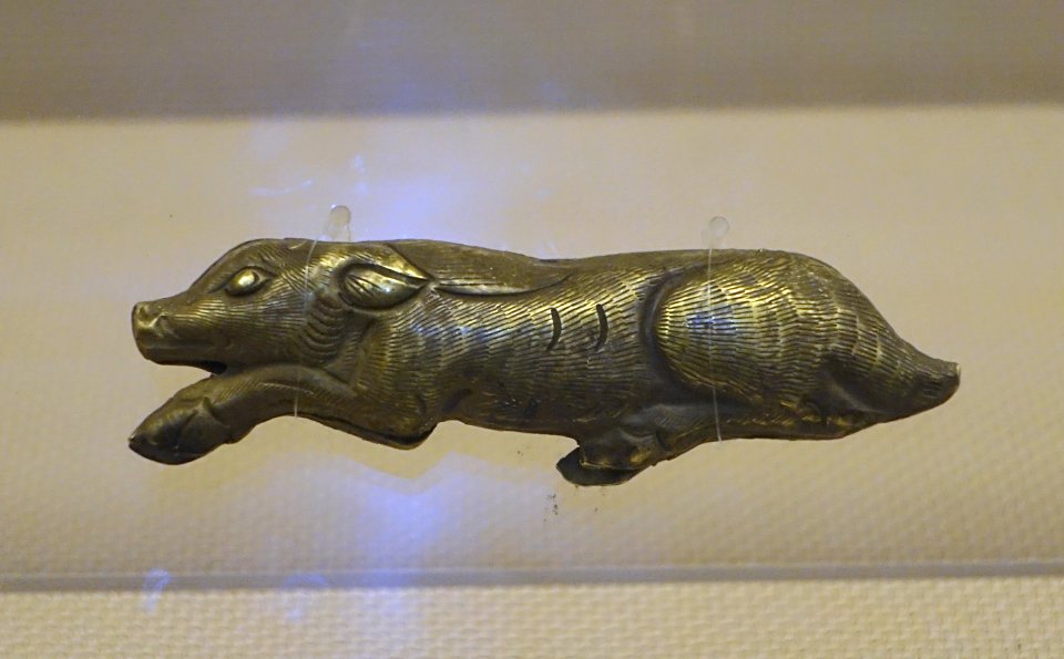 Pig, China, unearthed from Wangjian Tomb, Chengdu City, Former Shu of Five Dynasties, 907-925 AD, silver-gilt copper - Sichuan Provincial Museum - Chengdu, China - DSC04556