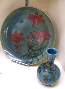 Pieces with painted decoration atop the glaze, Chelsea Keramic Art Works, c. 1875, ceramic - Dedham Historical Society - Dedham Massachusetts - DSC04263