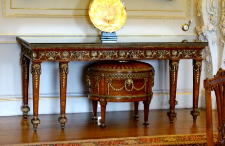 Pier table, origin unknown, with cellaret by Thomas Chippendale, c. 1771, rosewood and ormolu - State Dining Room - Harewood House - West Yorkshire, England - DSC02030