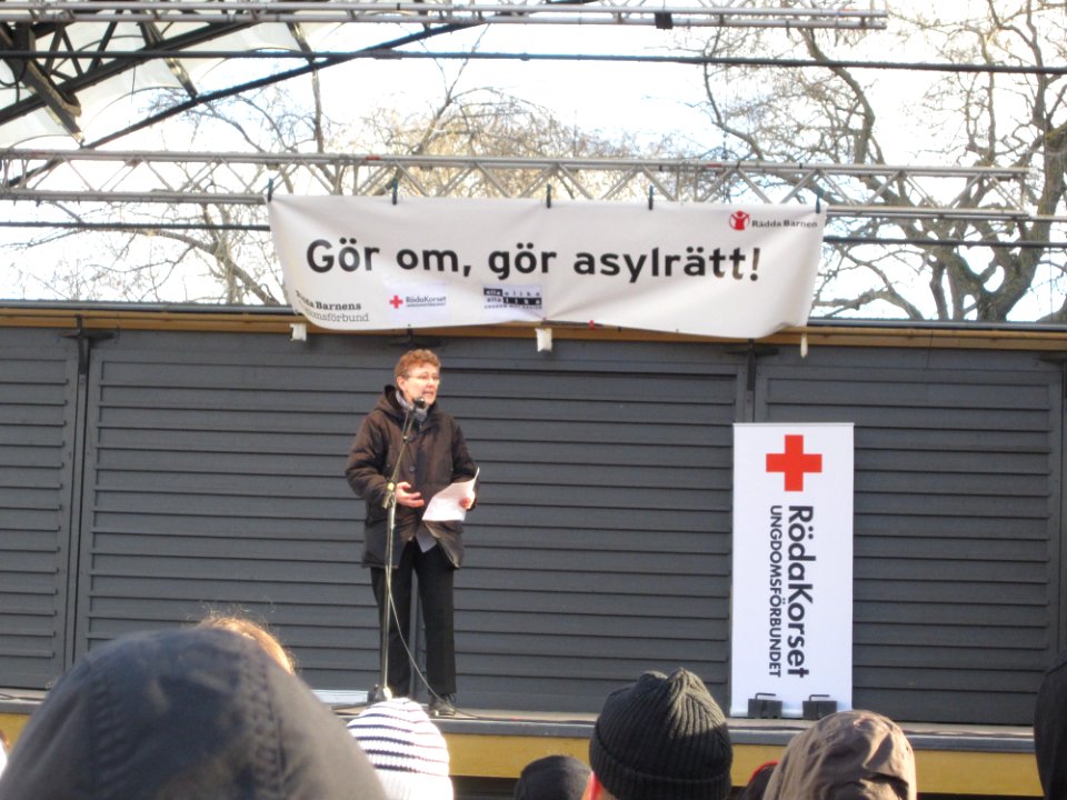 Sanna Vestin from FARR at demonstration against Swedish migration policy in Stockholm