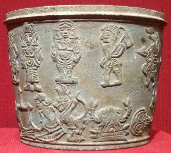 Sangku suddhamala vessel with zodiac figures, Java, Majapahit, 13th-14th century, bronze, Honolulu Museum of Art