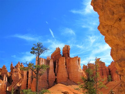 Red sandstone blue sky trees photo