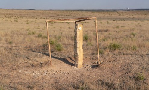 Santa Fe Trail limestone marker, E of Morton County Rd 16 - 1