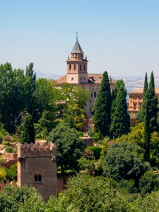 Santa Maria de la Alhambra, tower of the captive lady, from Generalife, Granada, Spain photo