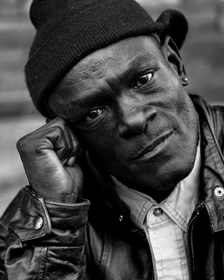Pensive black gray portrait