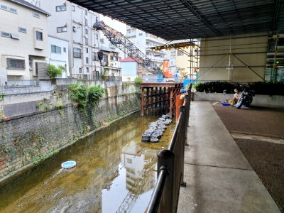 Runaway pool and bike repairs, Shibuya river