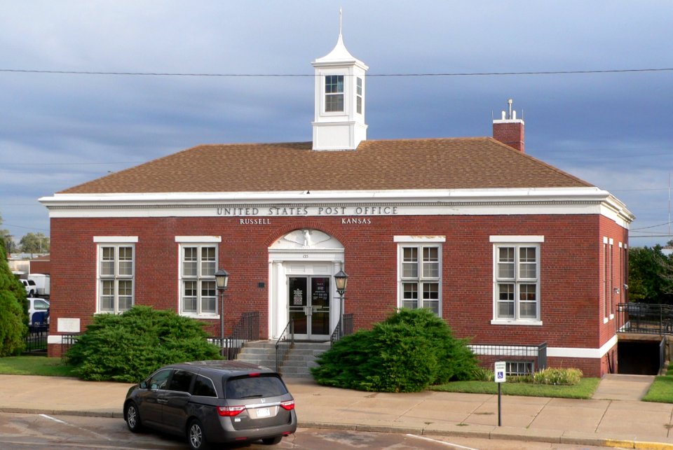 Russell, Kansas post office from SE 3