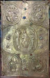 Russian repoussé book cover, 1689, Merchant Yard Museum