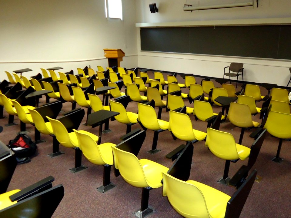 Rutgers University Busch campus classroom with yellow chairs