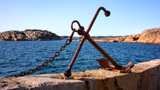 Rusty anchor in Skalhamn harbor photo