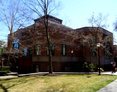 Rutgers University building and grass in April College Campus