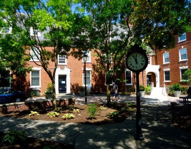 Rutgers University College Avenue campus with clock and dormitory and trees