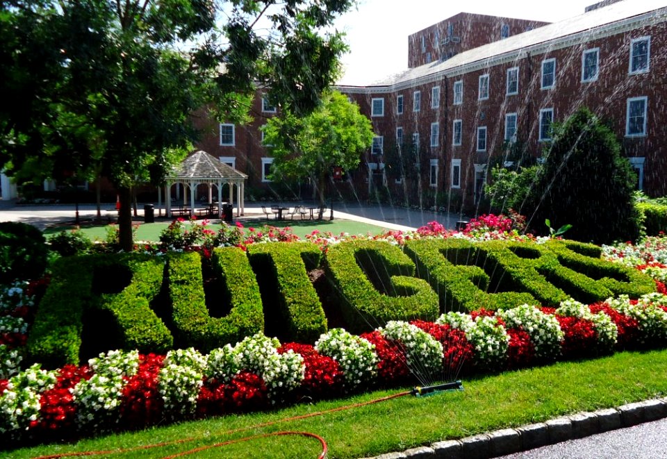 Rutgers spelled out in hedge on College Ave campus New Brunswick NJ