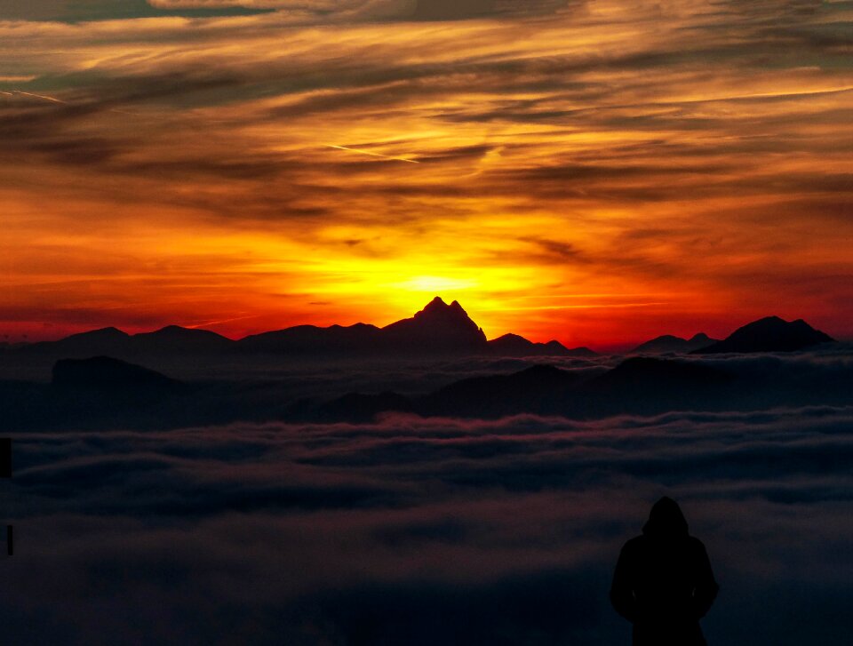 Silhouette romantic mountains