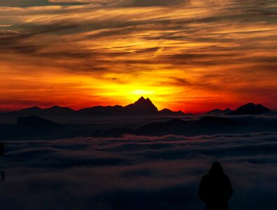Silhouette romantic mountains photo
