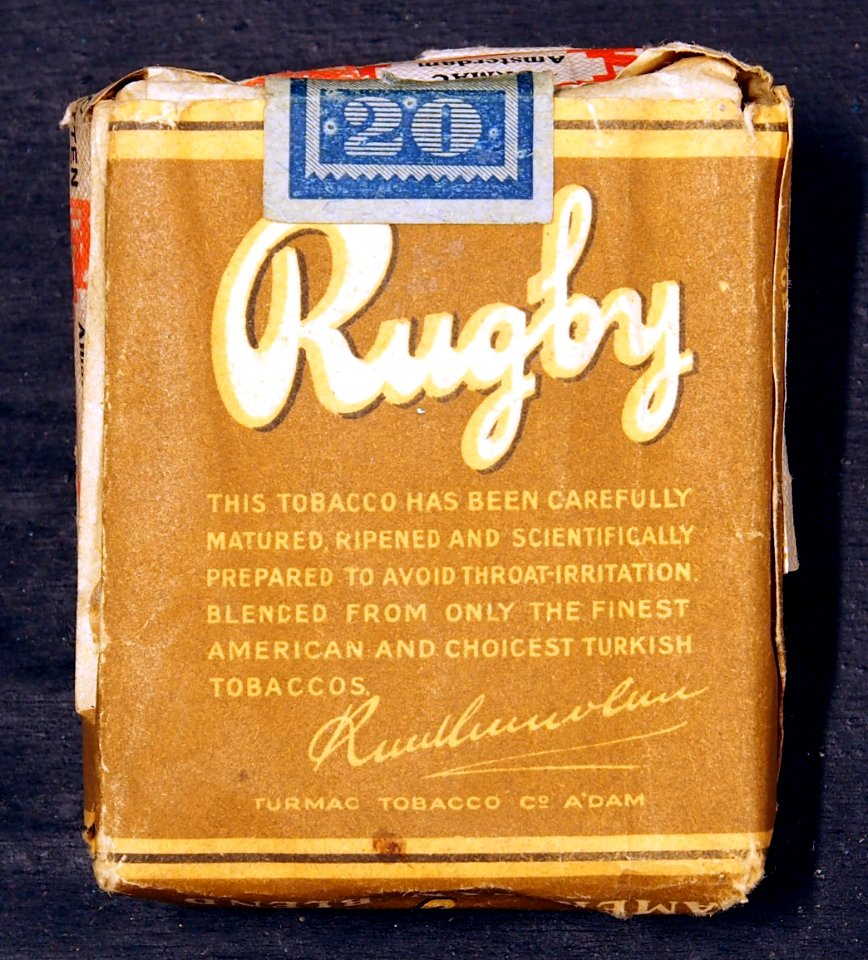 Rugby cigarettes backside, Turmac tobacco co, Amsterdam