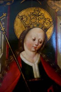 Saint Margaret the Virgin, South German master, detail, 1497, paint on wood - Mainfränkisches Museum - Würzburg, Germany - DSC05183