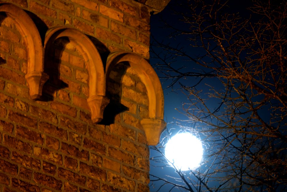 Saint Nicholas church Spandau with moon 2020-04-07 01