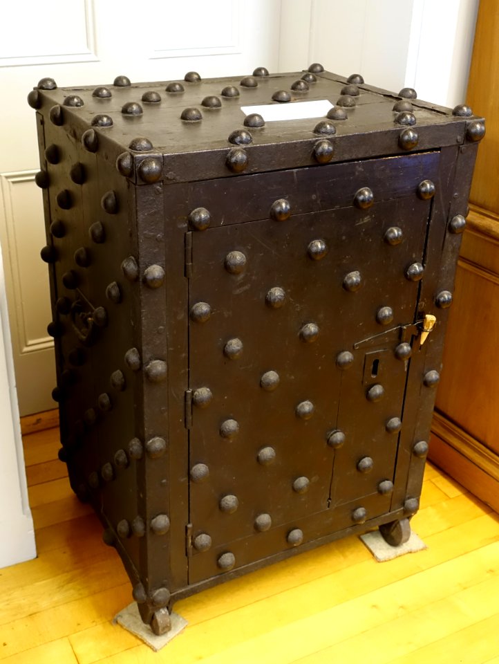 Safe, early 1800s, wood, iron - Old Colony History Museum - Taunton, Massachusetts - DSC03851